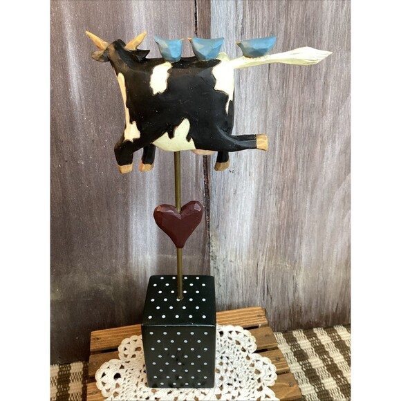 Williraye Studio Folk Art Cow On Stick With Birds WW1412 Weathervane 1996 - Picture 5 of 13